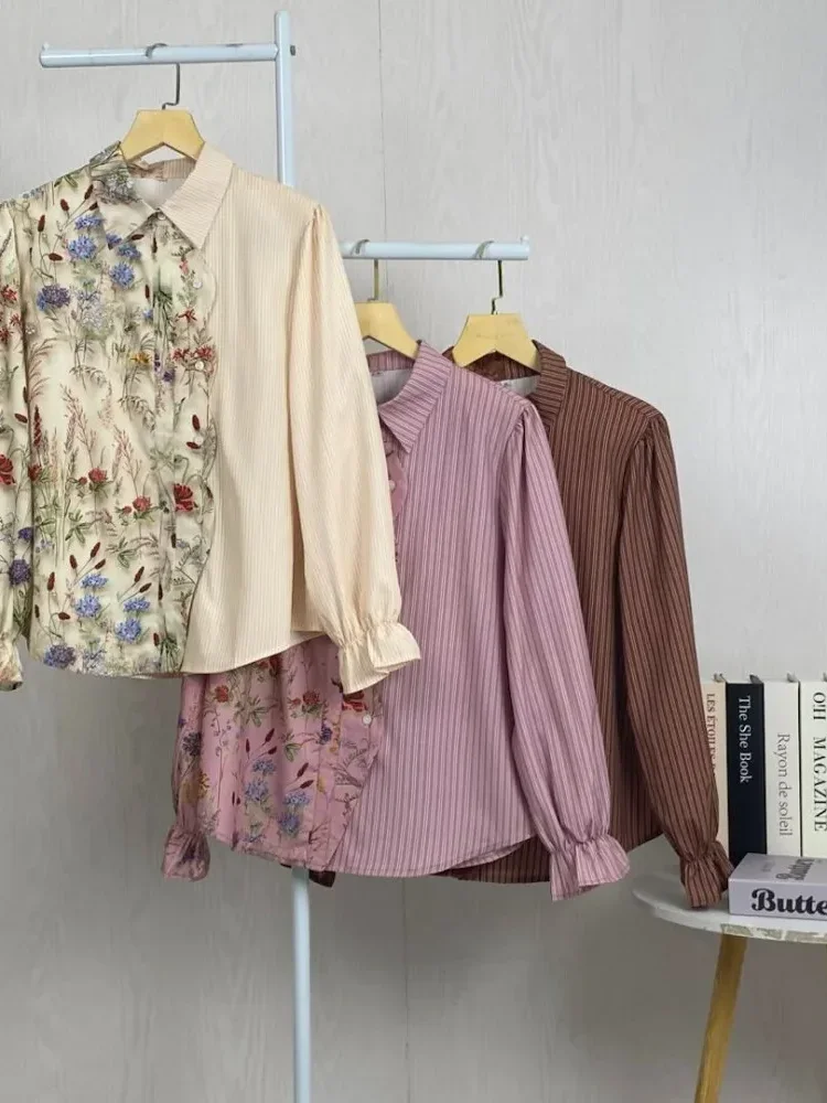 ASAYA Kemeja polkadot warna-warni yang stylish dengan pinggiran renda