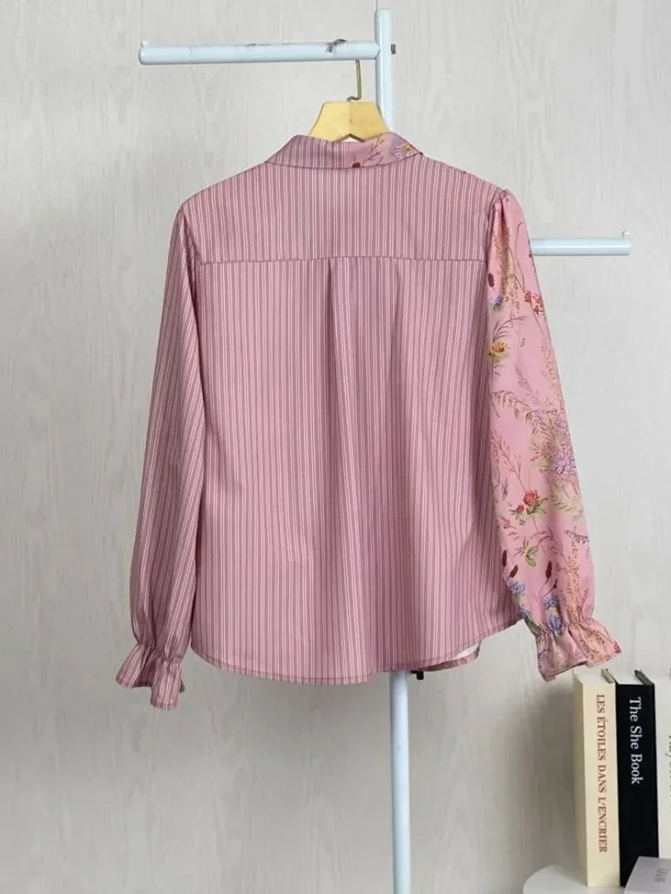 ASAYA Kemeja polkadot warna-warni yang stylish dengan pinggiran renda