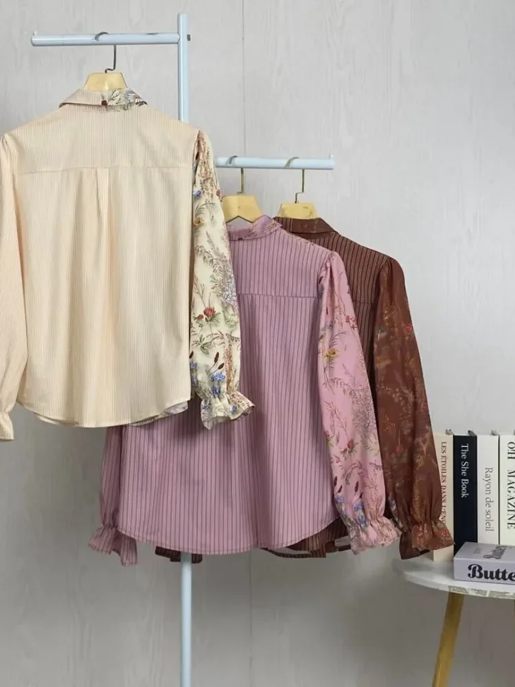ASAYA Kemeja polkadot warna-warni yang stylish dengan pinggiran renda