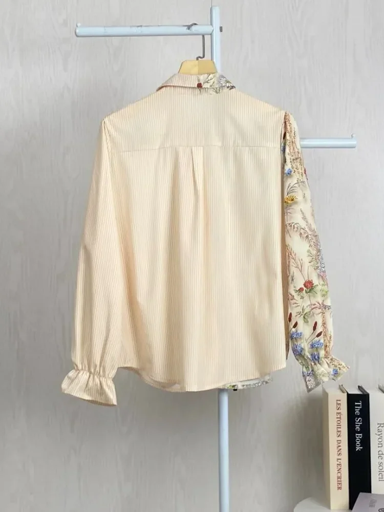 ASAYA Kemeja polkadot warna-warni yang stylish dengan pinggiran renda