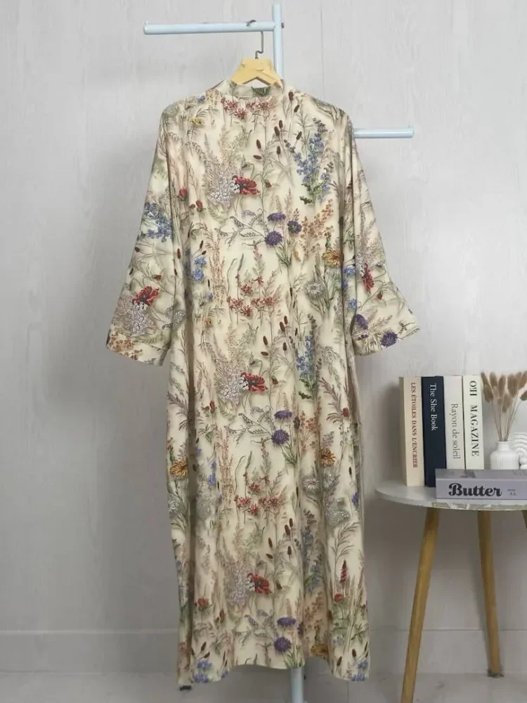 ASAYA Gaun gaya elegan kasual lengan panjang dengan