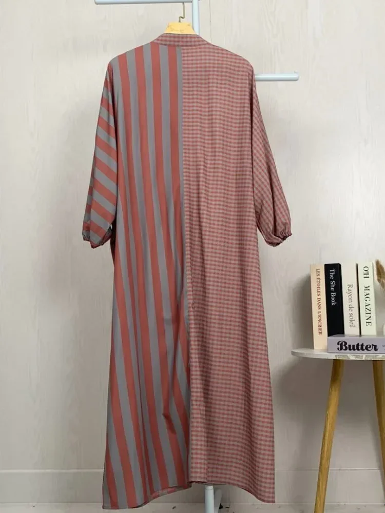 [DISKON KILAT]ASAYA Gaun gaya modis dengan kerah setengah terbuka dan motif geometris retro wanita