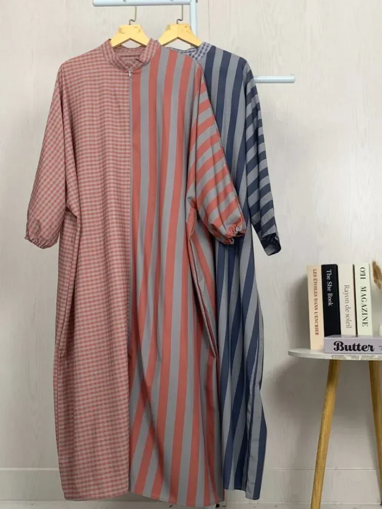 [DISKON KILAT]ASAYA Gaun gaya modis dengan kerah setengah terbuka dan motif geometris retro wanita