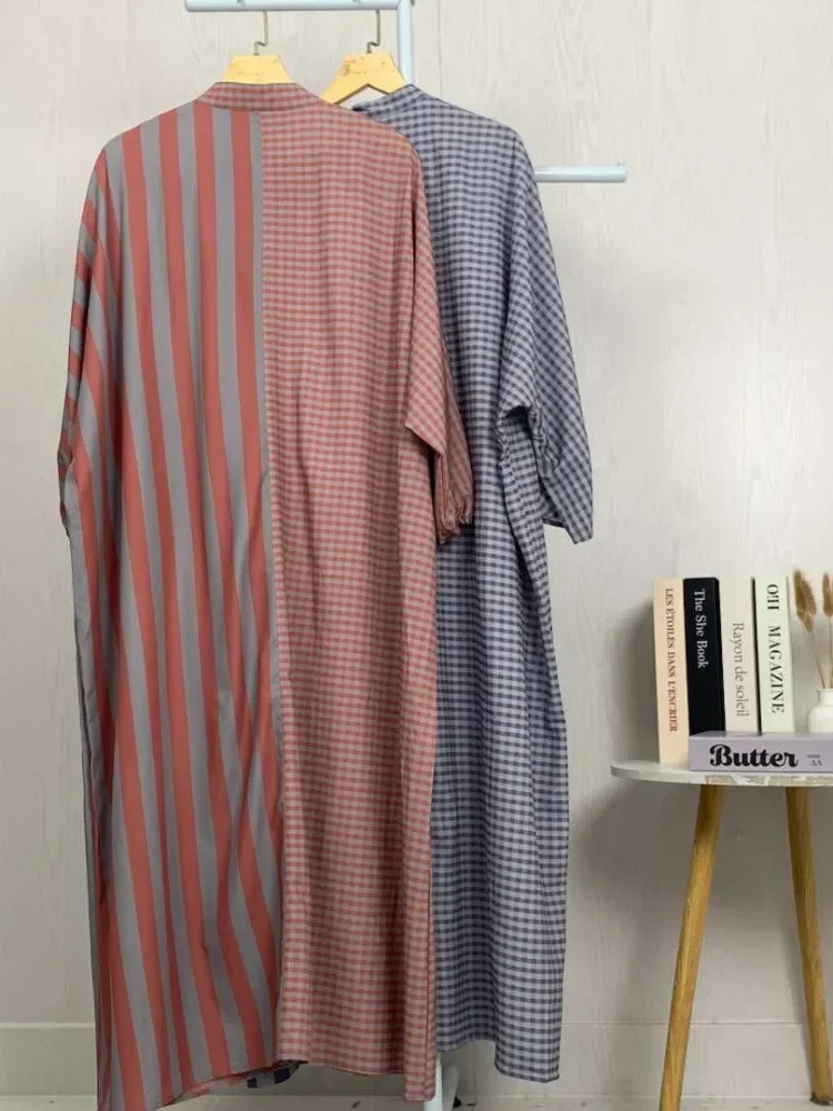 [DISKON KILAT]ASAYA Gaun gaya modis dengan kerah setengah terbuka dan motif geometris retro wanita