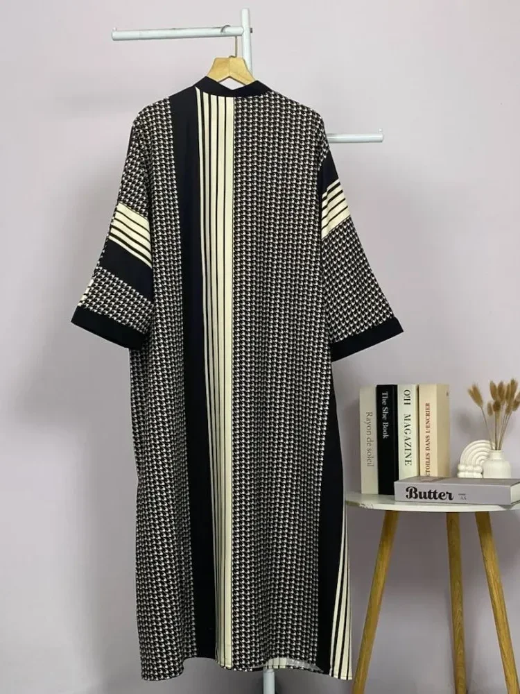 [READY STOCK]ASAYA Gamis wanita elegan motif houndstooth garis modern kekinian