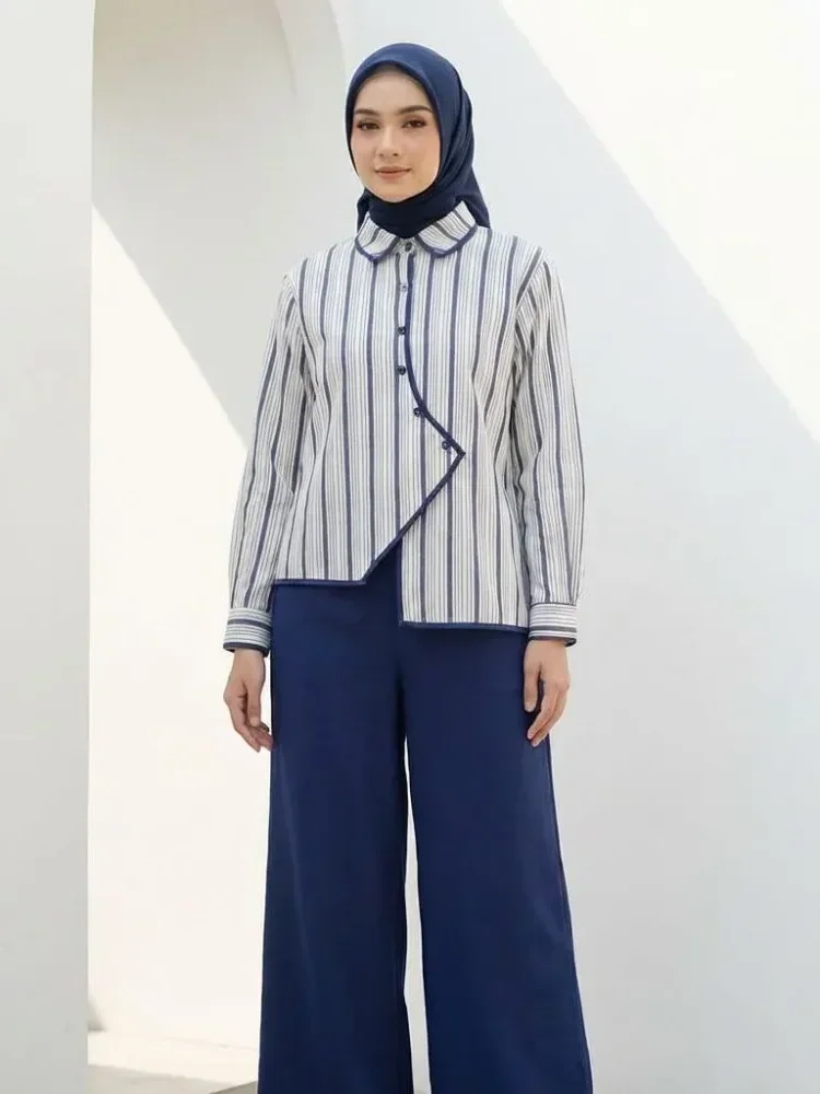 [NEW]ASAYA Setelan dua potong wanita terbaru dengan kemeja lengan panjang bermotif modis dan celana longgar