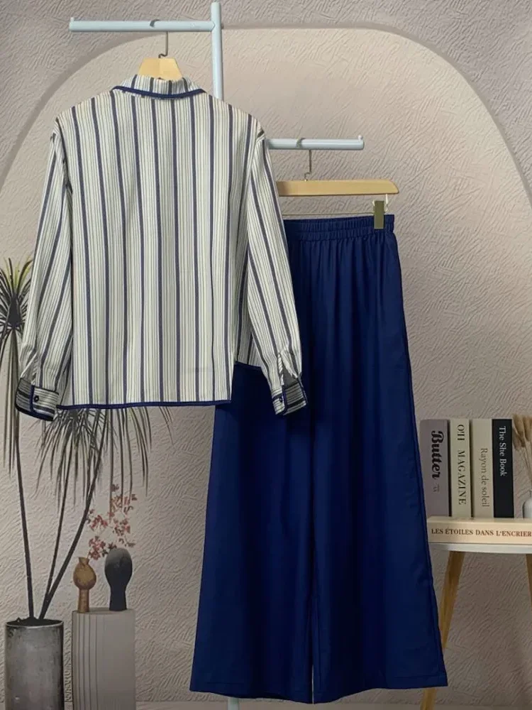 [NEW]ASAYA Setelan dua potong wanita terbaru dengan kemeja lengan panjang bermotif modis dan celana longgar