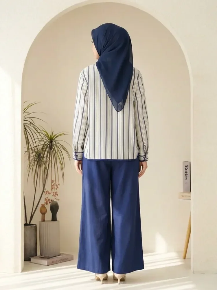 [NEW]ASAYA Setelan dua potong wanita terbaru dengan kemeja lengan panjang bermotif modis dan celana longgar