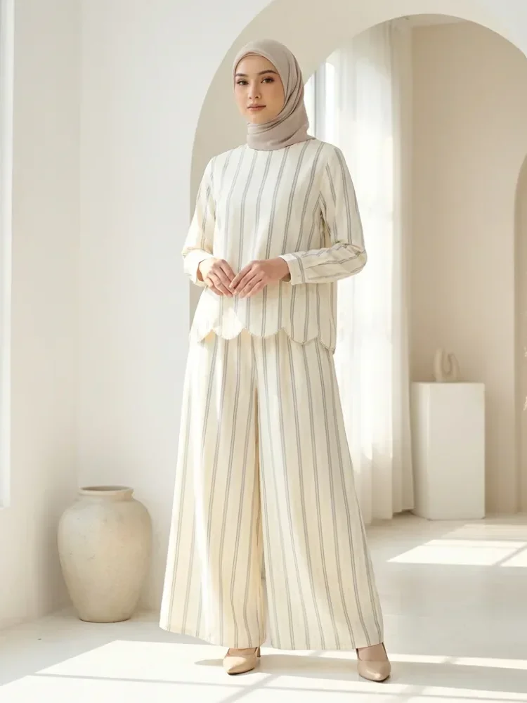 ASAYA Setelan dua potong gaya modis tanpa lengan dengan motif cetak unik terbaru + celana panjang kekinian