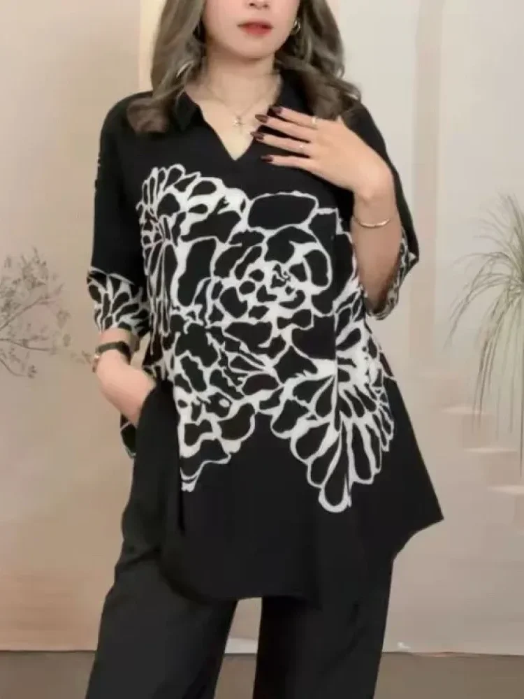 [NEW]ASAYA Atasan kemeja wanita motif cetak bunga besar dan model longgar kekinian