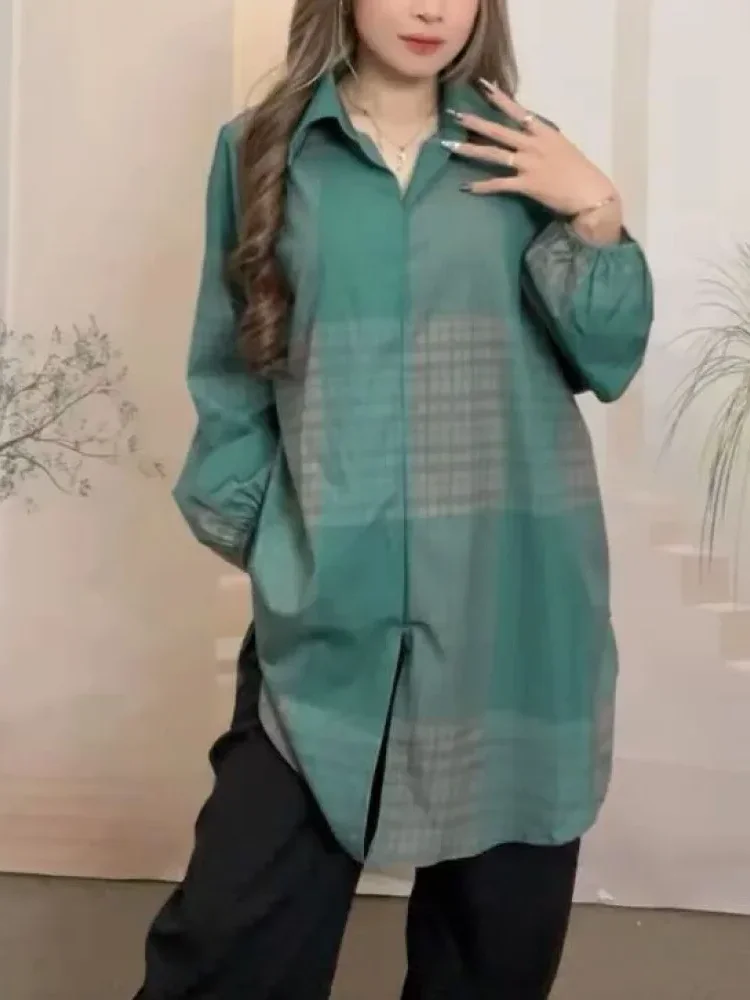 ASAYA Atasan gaya retro kerah v model longgar motif cetak untuk wanita