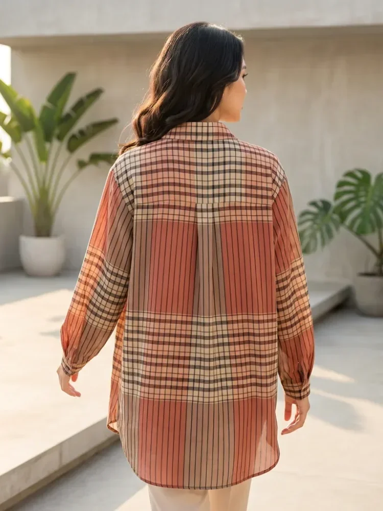 ASAYA Atasan gaya retro kerah v model longgar motif cetak untuk wanita