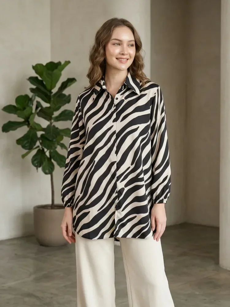 [NEW]ASAYA Atasan kemeja lengan panjang dengan gaya kasual motif bunga