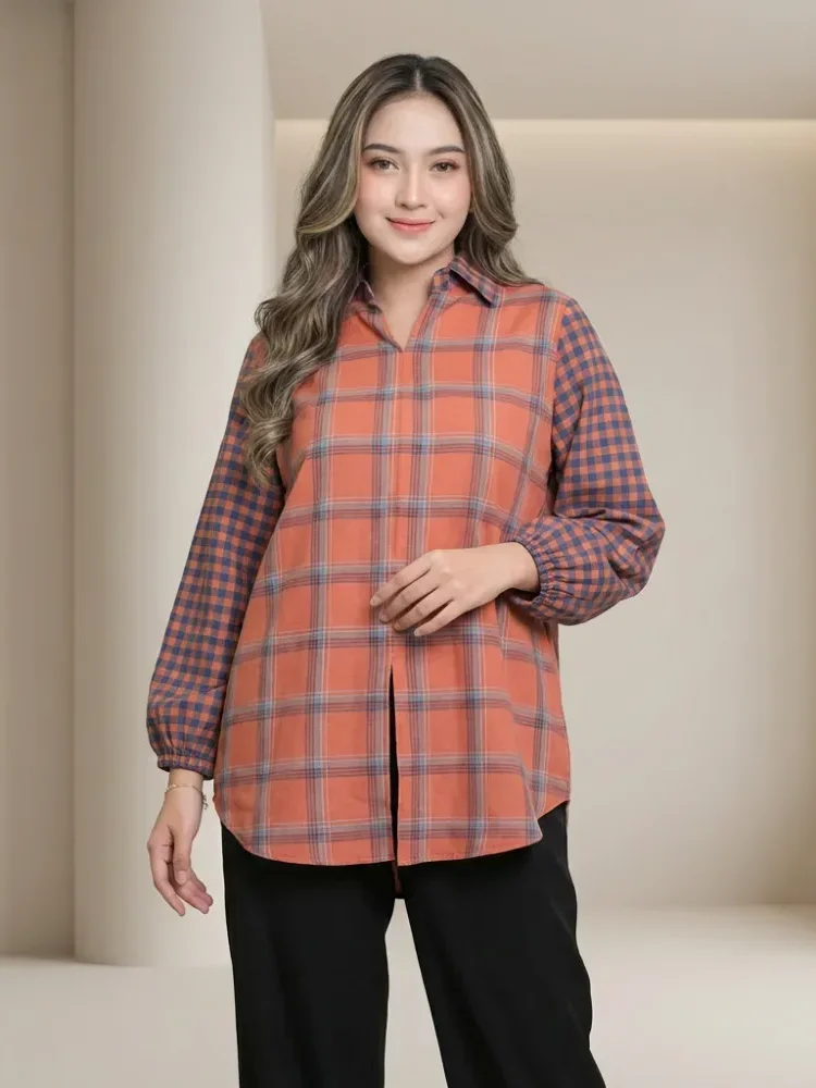 [DISKON KILAT]ASAYA Atasan gaya retro kerah v model longgar motif cetak untuk wanita