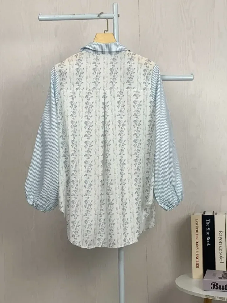 [READY STOCK]ASAYA Atasan gaya retro kerah v model longgar motif cetak untuk wanita