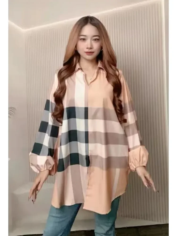ASAYA Atasan gaya retro kerah v model longgar motif cetak untuk wanita