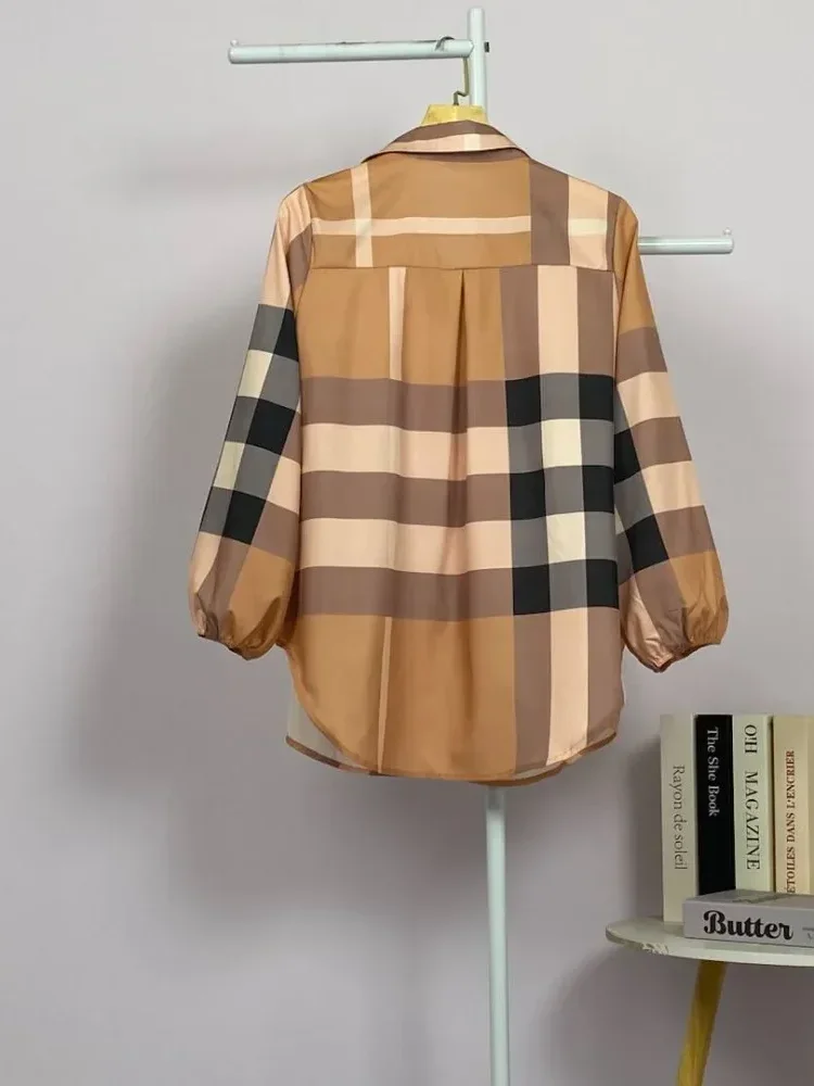 ASAYA Atasan gaya retro kerah v model longgar motif cetak untuk wanita