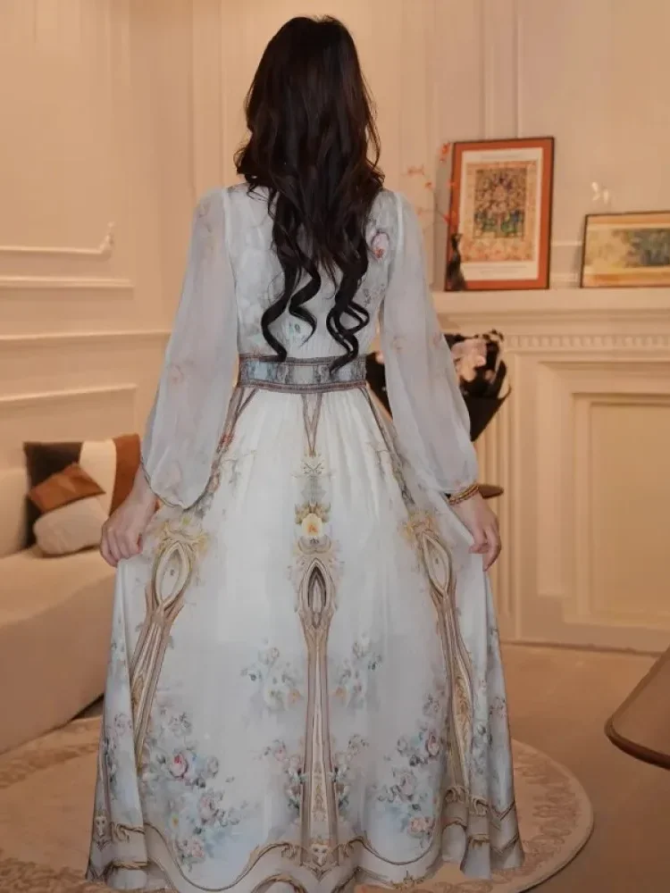 [CUCI GUDANG]FADFAD Gaun wanita gaya mewah kelas atas dengan lengan panjang dan kerah berbentuk v