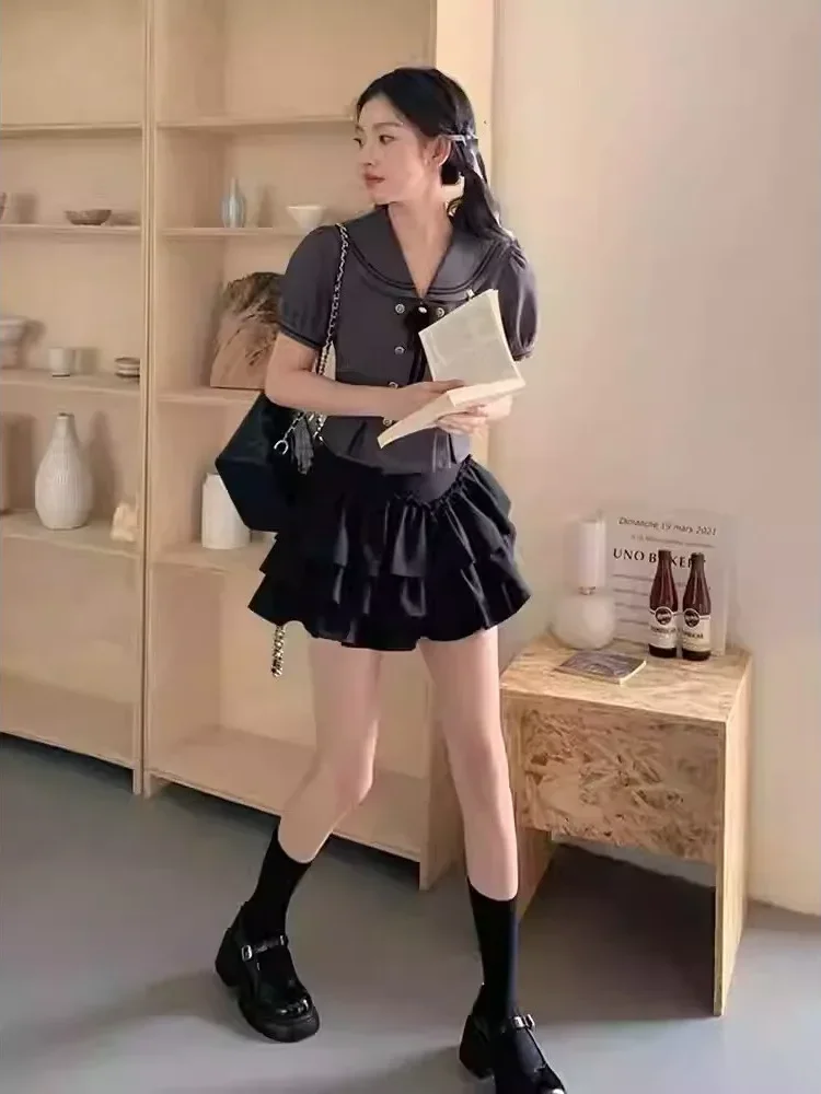 [DISKON KILAT]CHICMORE Atasan kemeja kerah pelaut slimfit untuk wanita tidak ada lencana