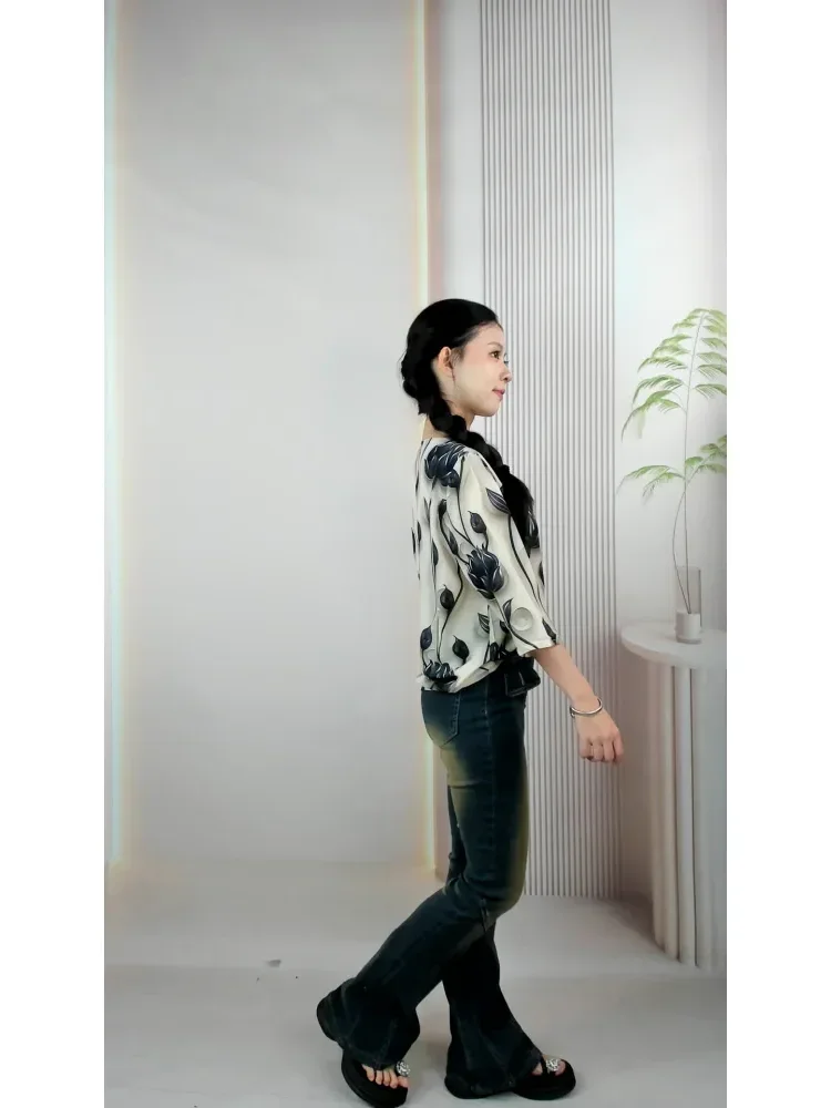 [DISKON KILAT]FADFAD Atasan wanita kerah v-neck untuk wanita dengan lengan tiga perempat