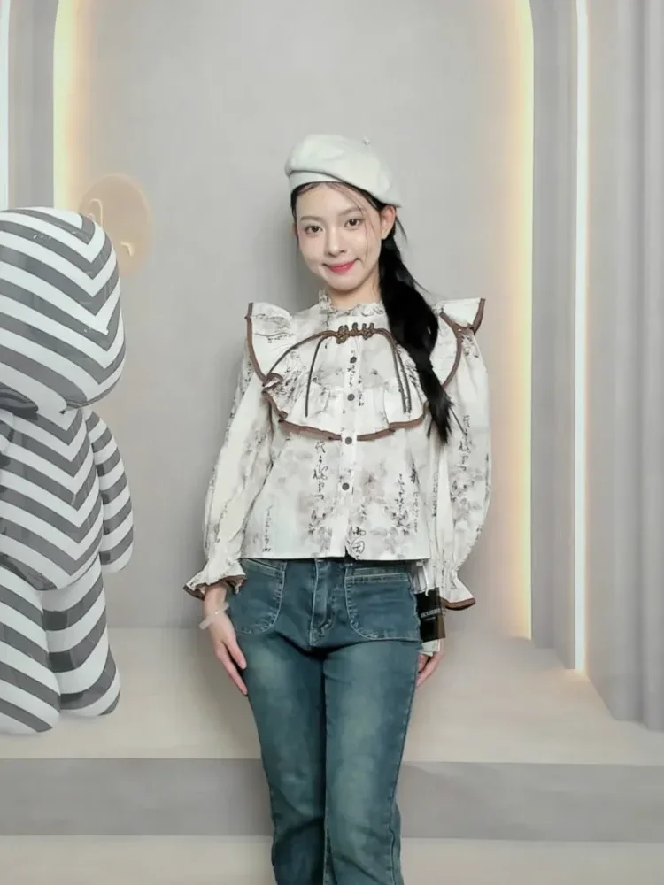 [NEW]CHICMORE Kemeja wanita premium - chinese style - original by chicmore - crew neck - ruffle - strappy - cute - casual - baju wanita lengan panjang kekinian