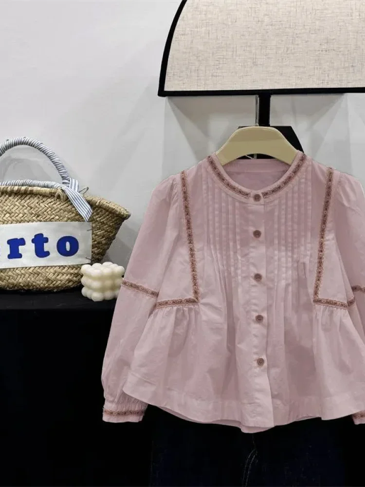 CHICMORE Atasan blouse motif bunga lipit bertali untuk wanita