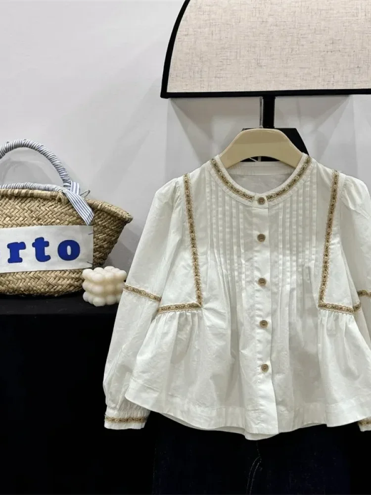 CHICMORE Atasan blouse motif bunga lipit bertali untuk wanita