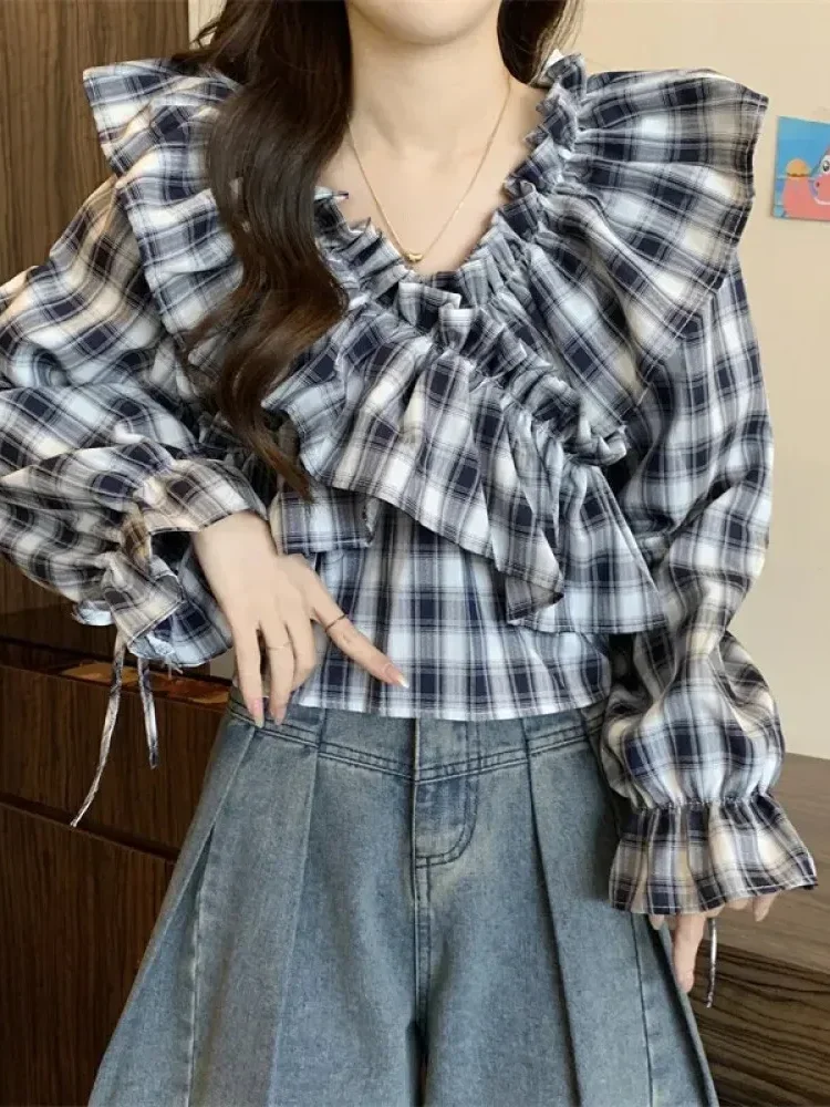 [DISKON KILAT]CHICMORE Atasan wanita lengan panjang dengan kerah bentuk v ruffle