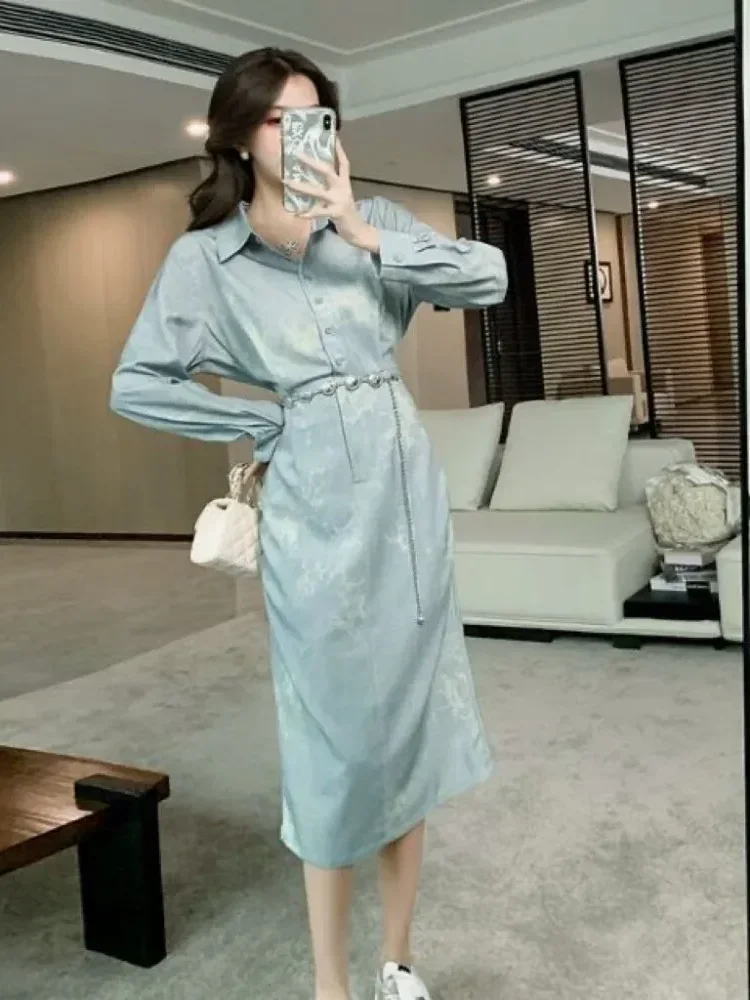 [DISKON KILAT]CHICMORE Gaun wanita kelas atas hitam berlipat dengan lengan panjang dan kerah v-neck
