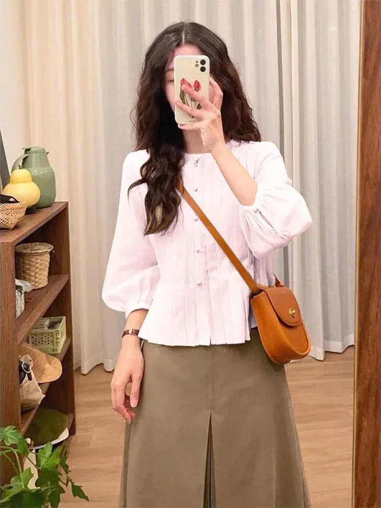 [DISKON KILAT]CHICMORE Atasan blouse motif bunga lipit bertali untuk wanita