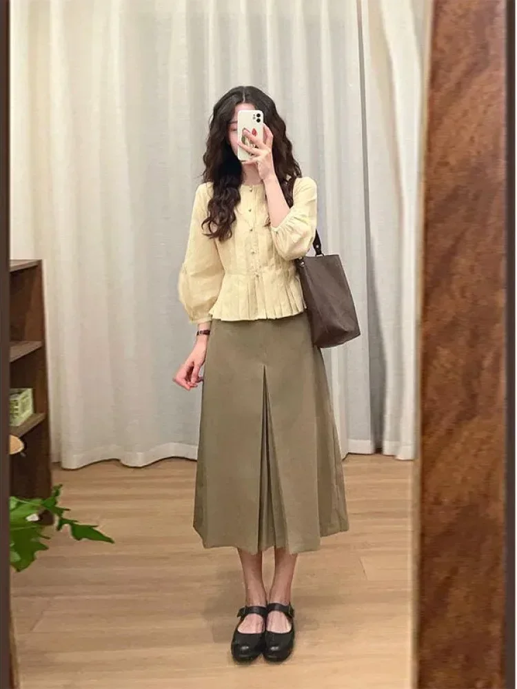 [DISKON KILAT]CHICMORE Atasan blouse motif bunga lipit bertali untuk wanita
