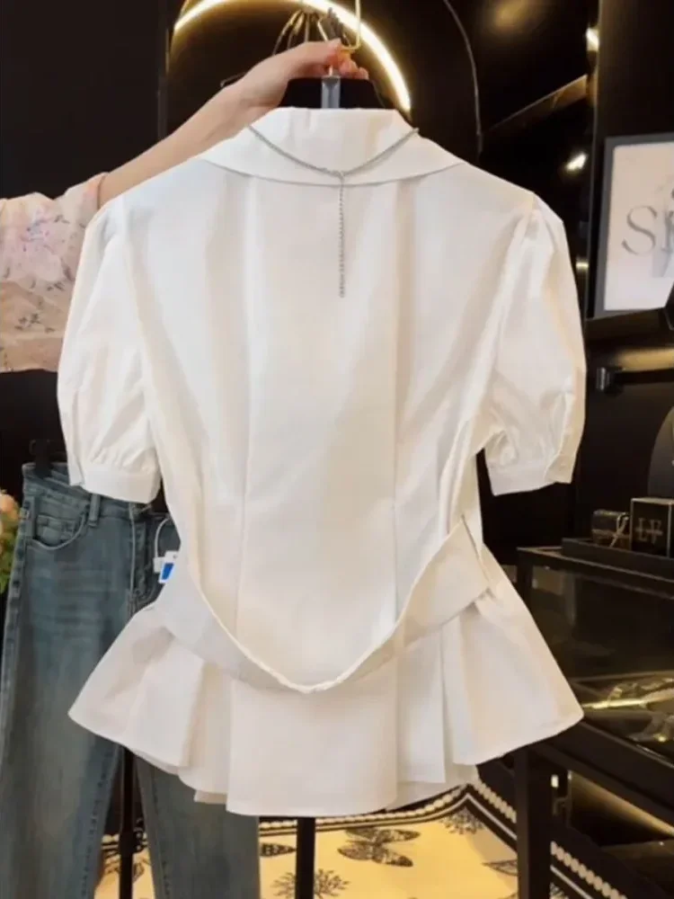 [DISKON KILAT]CHICMORE Atasan kemeja elegan lengan pendek dengan kerah v-neck dan model ramping