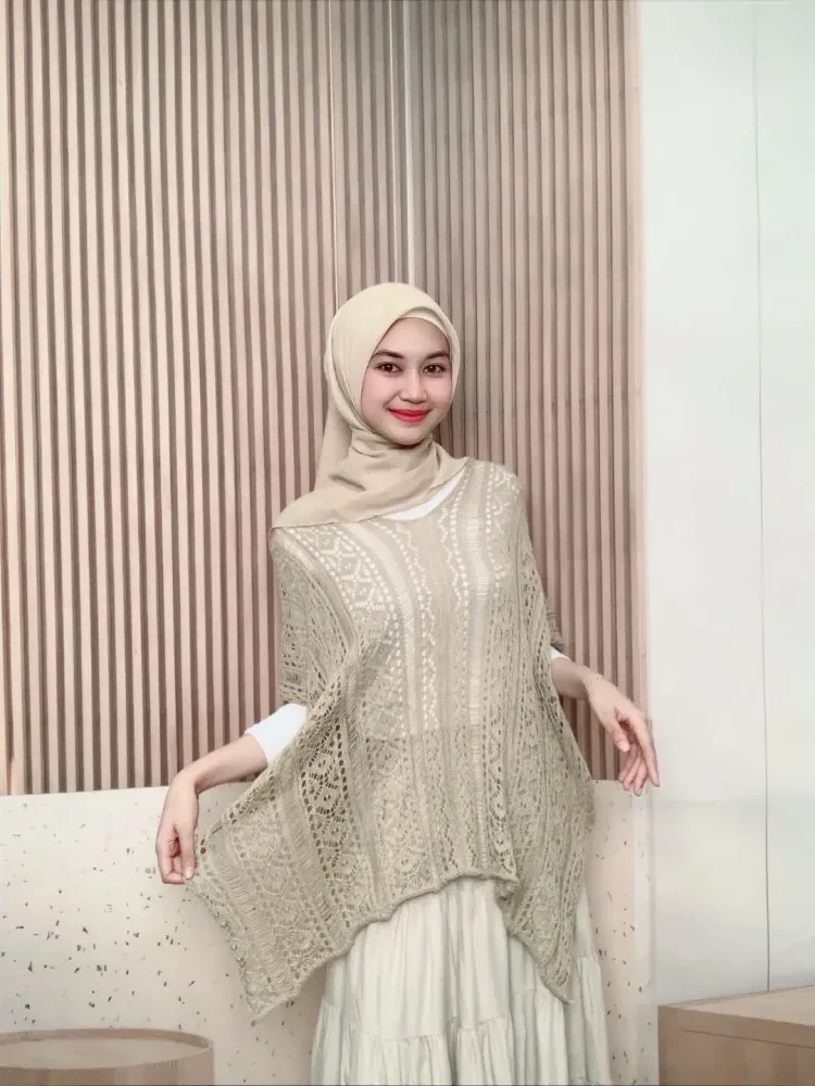 [NEW]CHICMORE Atasan sweter wanita lengan pendek berongga kerah v desain tipis atasan blus longgar chic unik musim semi