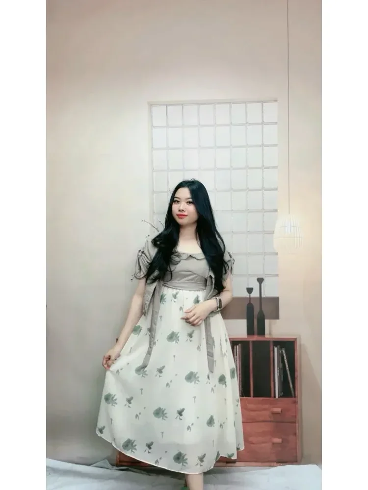 [DISKON KILAT]CHICMORE Setelan dua potong atasan + rok panjang untuk wanita