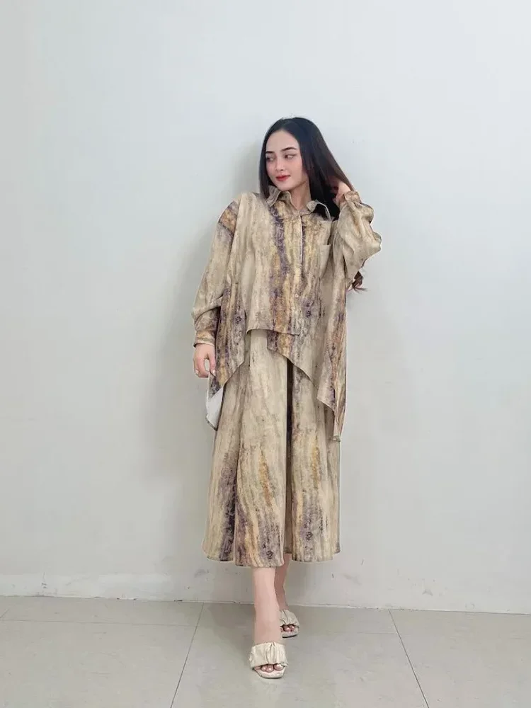 [NEW]CHICMORE Simple printed irregular top with skirt two-piece set