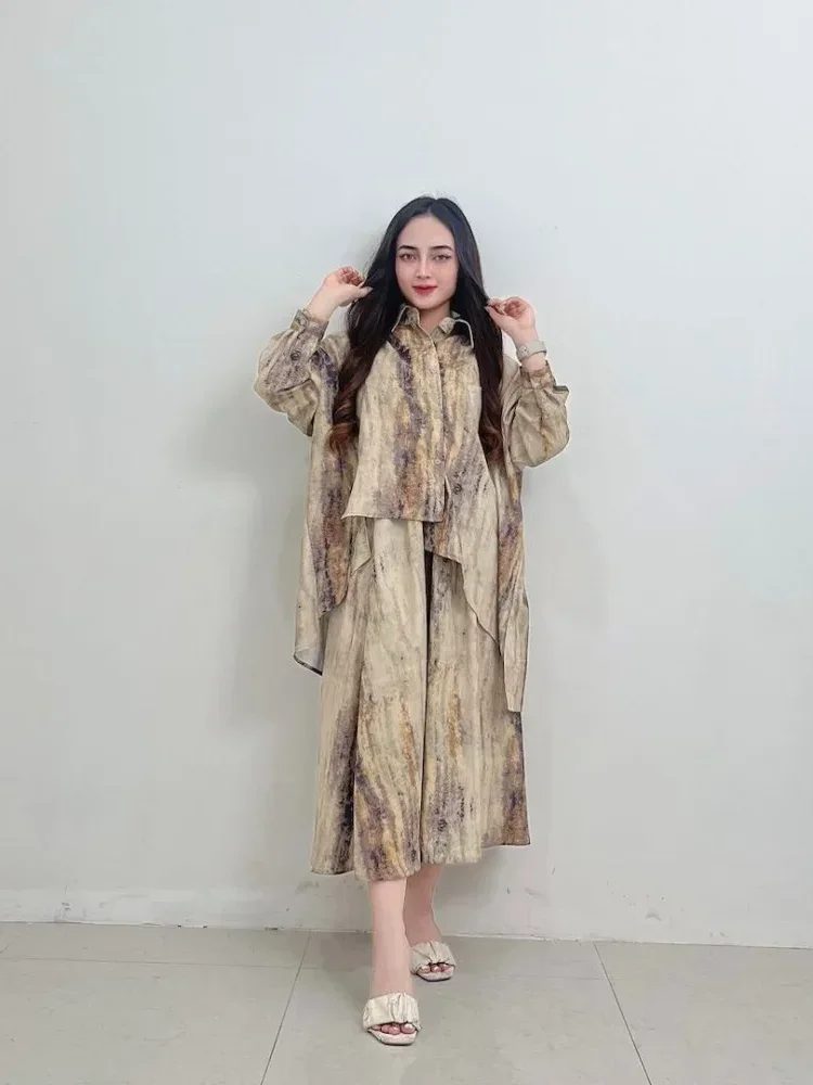 [NEW]CHICMORE Simple printed irregular top with skirt two-piece set