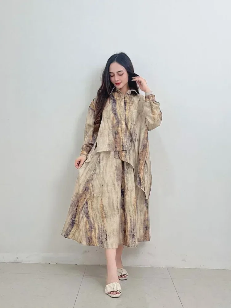 [NEW]CHICMORE Simple printed irregular top with skirt two-piece set