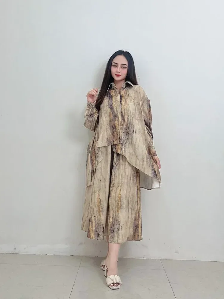 [NEW]CHICMORE Simple printed irregular top with skirt two-piece set