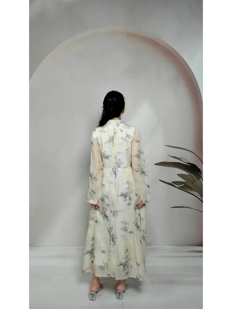 [DISKON KILAT]CHICMORE Gaun cantik gaya retro lengan panjang dan kerah bulat untuk wanita