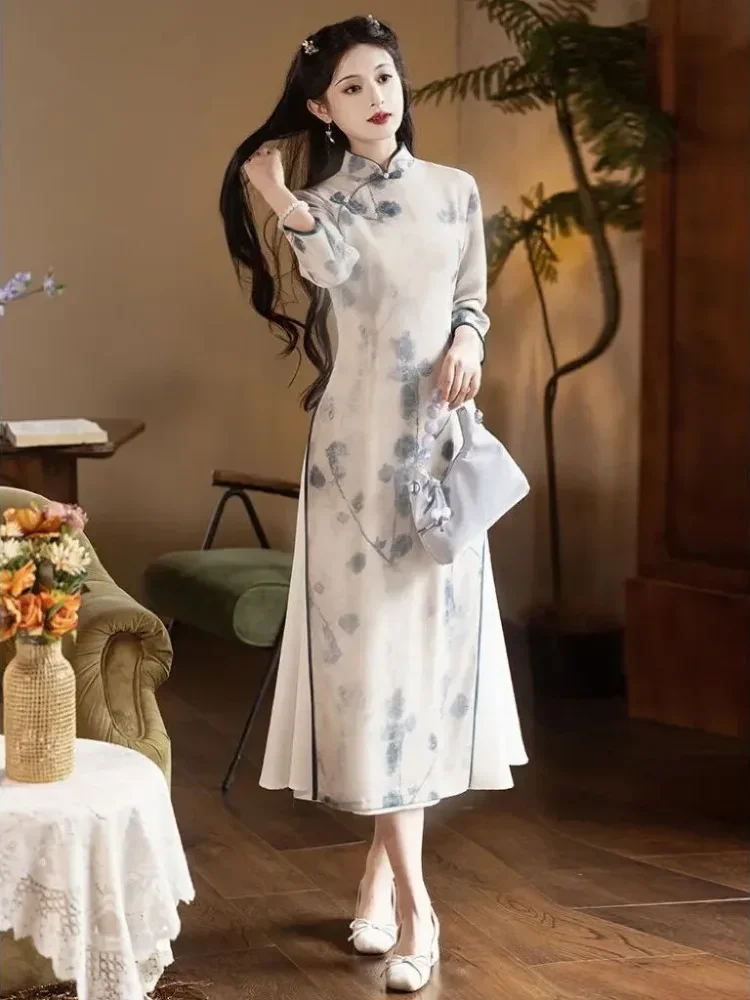[DISKON KILAT]CHICMORE Gaun wanita gaya choengsam elegan dengan rok panjang aline