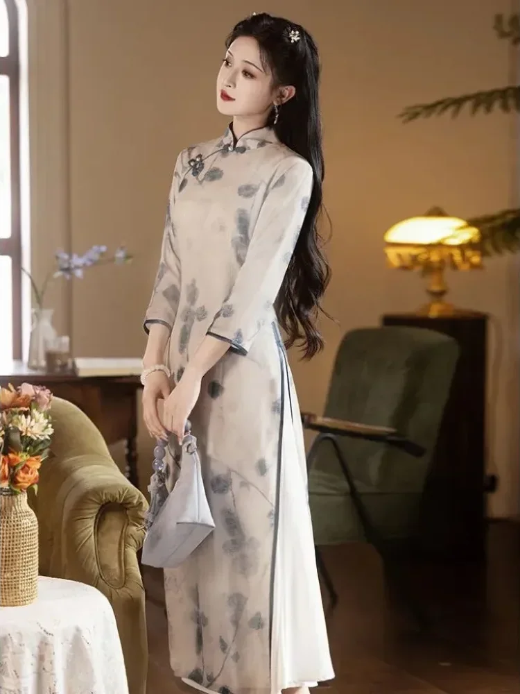 [DISKON KILAT]CHICMORE Gaun wanita gaya choengsam elegan dengan rok panjang aline
