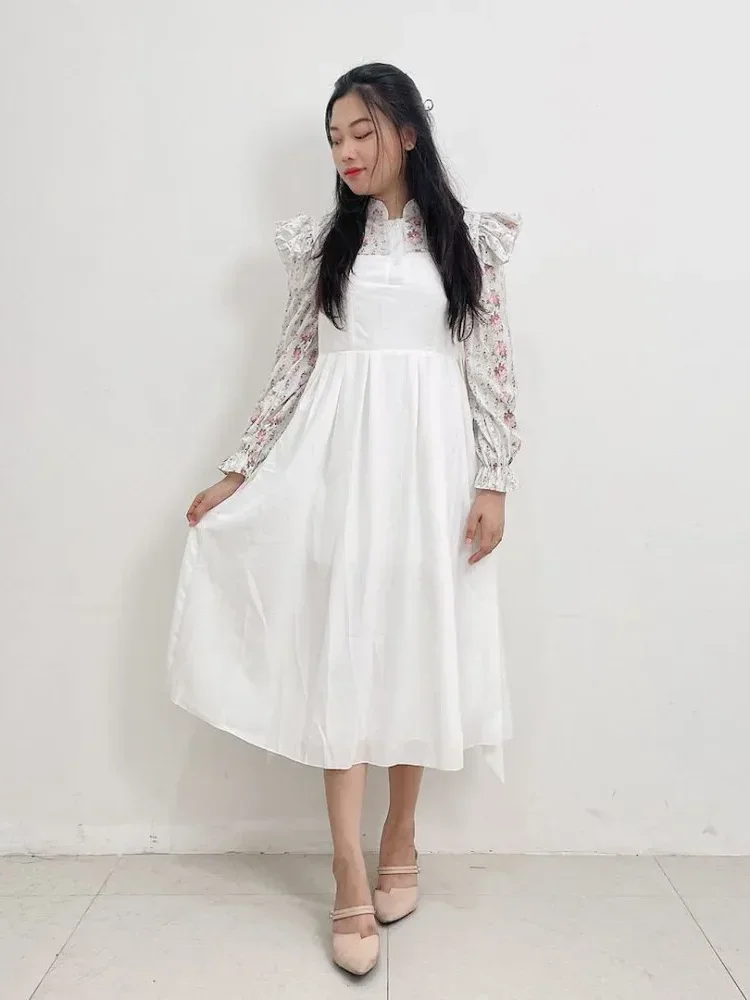 [NEW]FADFAD Fashionable and stylish dyed bubble sleeves dress