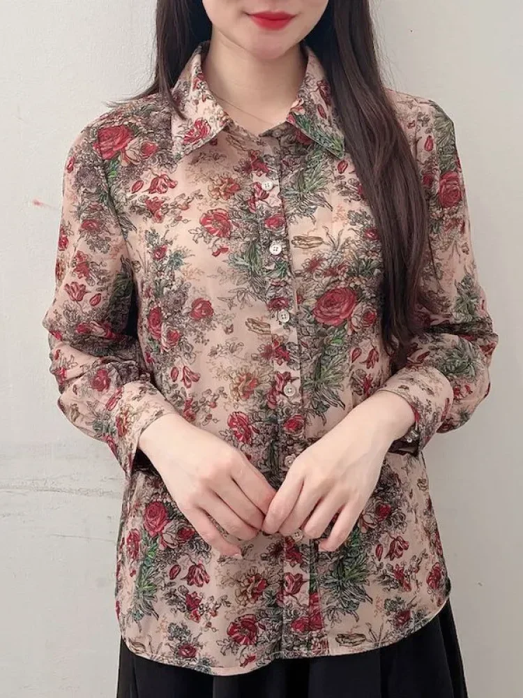 [DISKON KILAT]ASAYA Atasan kemeja dengan motif bunga tua dengan lengan panjang untuk wanita