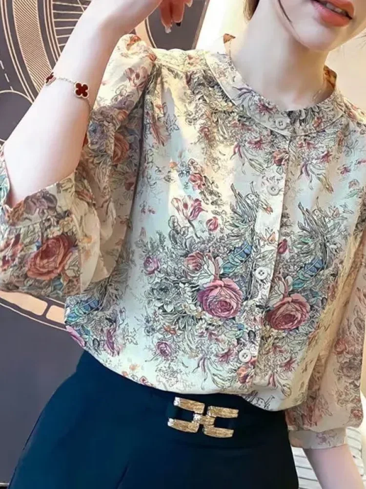 FADFAD Floral shirt women's loose and cool spring and summer breathable shirt trendy shirt top