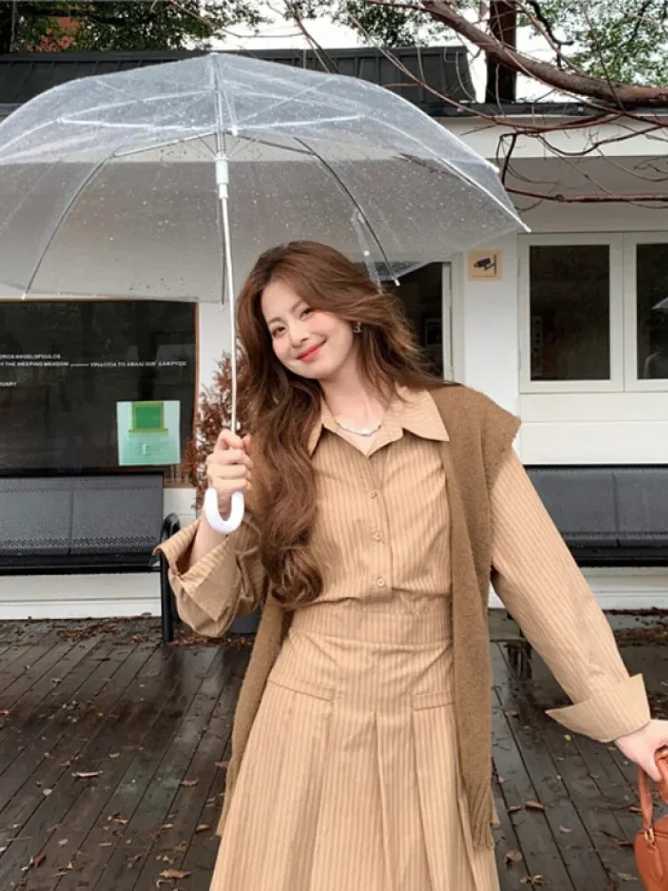 [NEW]CHICMORE Korean style women's casual fashion slim waist long-sleeved long striped dress