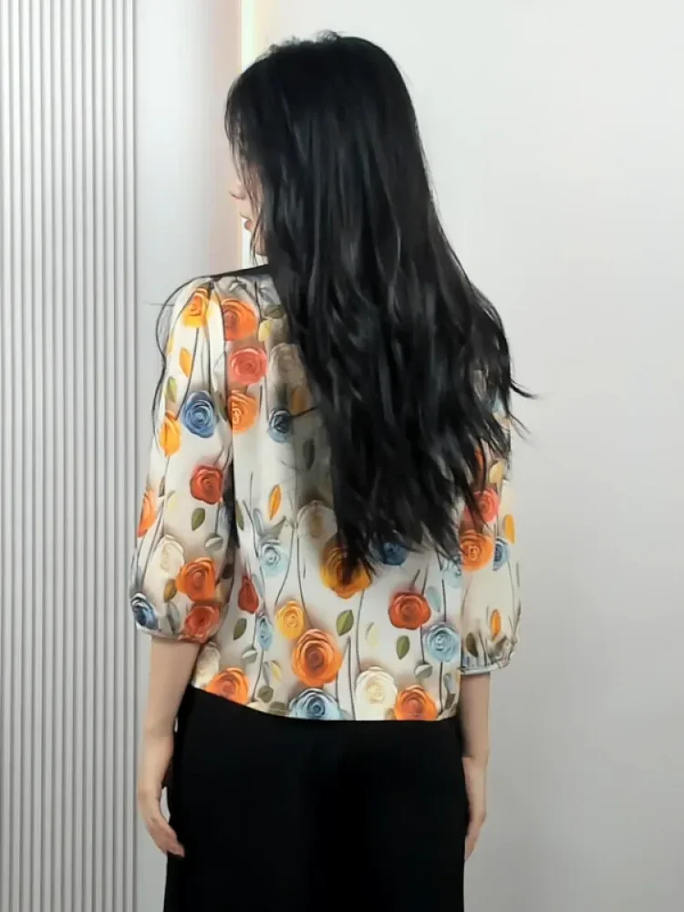 [DISKON KILAT]FADFAD Atasan kemeja wanita bermotif serbaguna v-neck modis gaya musim panas baru