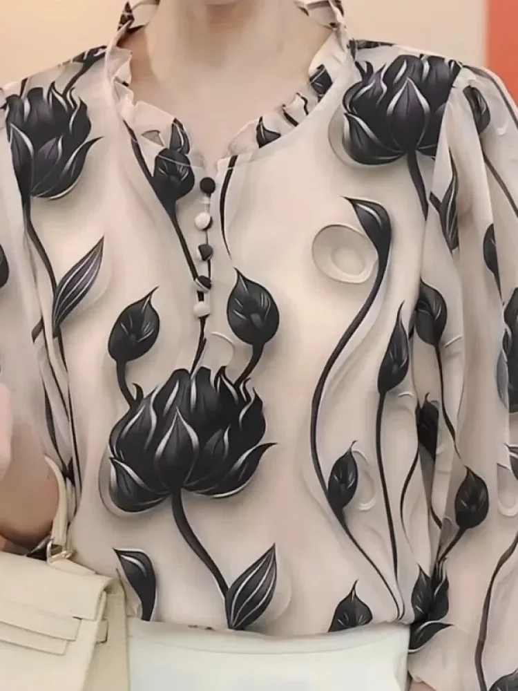[DISKON KILAT]FADFAD Kemeja wanita motif cetak retro longgar kasual