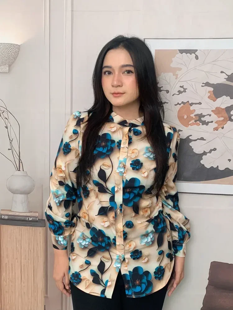 [DISKON KILAT]FADFAD Kemeja cetak temperamen gaya baru wanita atasan elegan