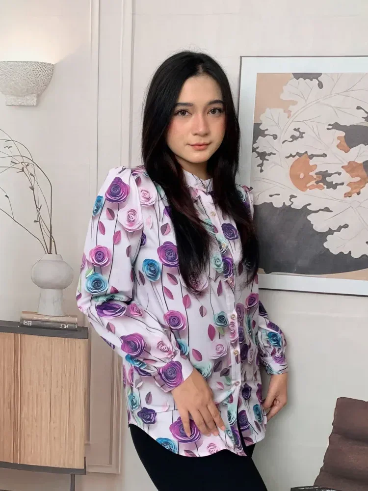 [DISKON KILAT]FADFAD Kemeja cetak temperamen gaya baru wanita atasan elegan