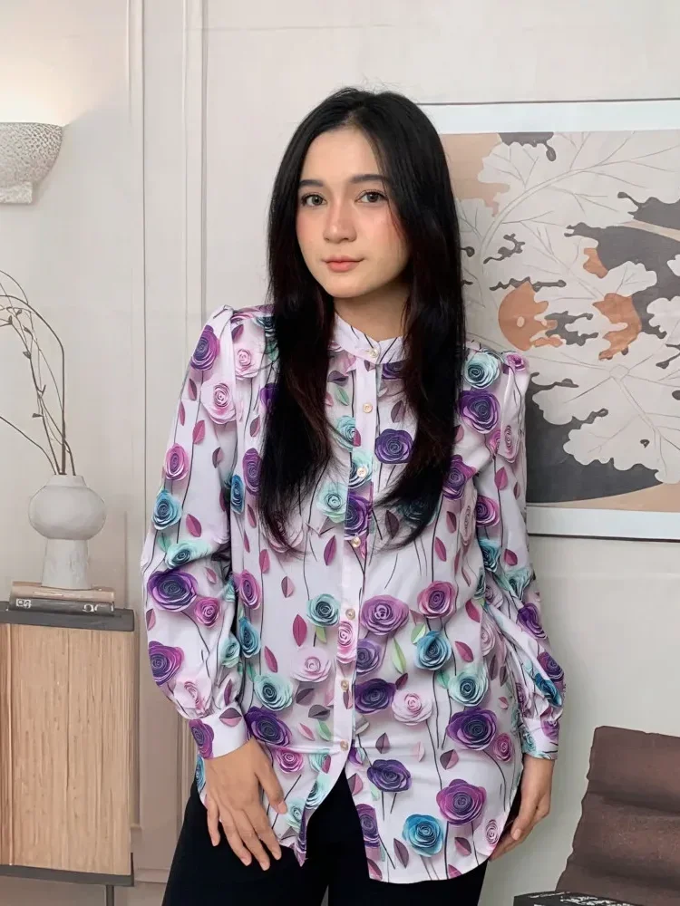 [DISKON KILAT]FADFAD Kemeja cetak temperamen gaya baru wanita atasan elegan